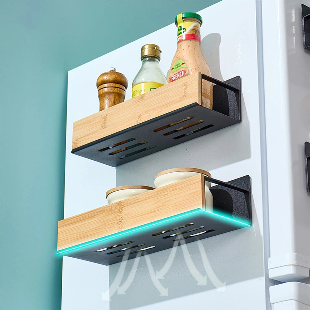 Magnetic Fridge Shelf Spice Storage Rack Black Iron