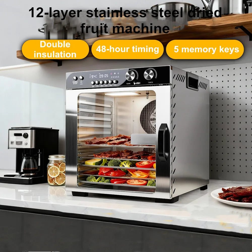 12-Tier Compact Food Dehydrator Multi-Purpose Dryer Jerky Fruits