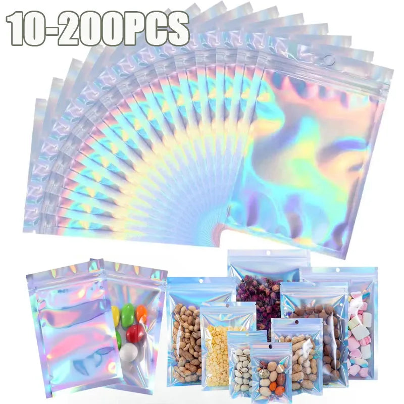 10-200pcs Laser Ziplock Bag Necklace Earrings Jewelry Gift