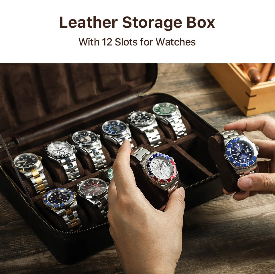 Vintage Leather Watch Box Organizer Men Travel Storage