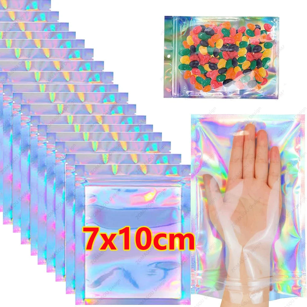 400-1pcs Color Laser Sealing Bags Plastic Holographic Candy