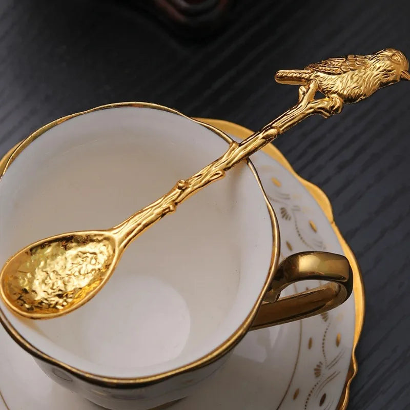 Retro Metal Coffee Spoon Dragonfly Branches Leaves Shape