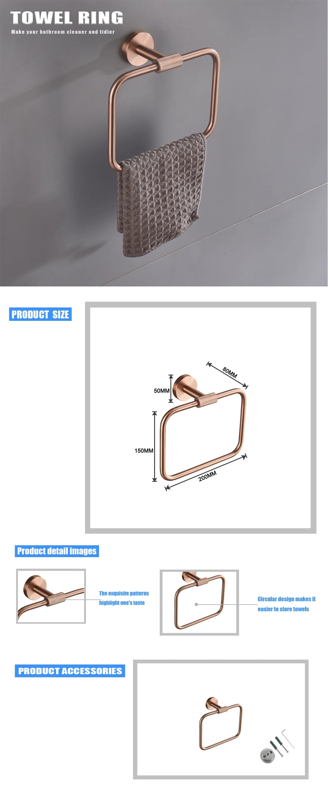 Brushed Rose Gold Stainless Steel Bathroom Hardware Towel