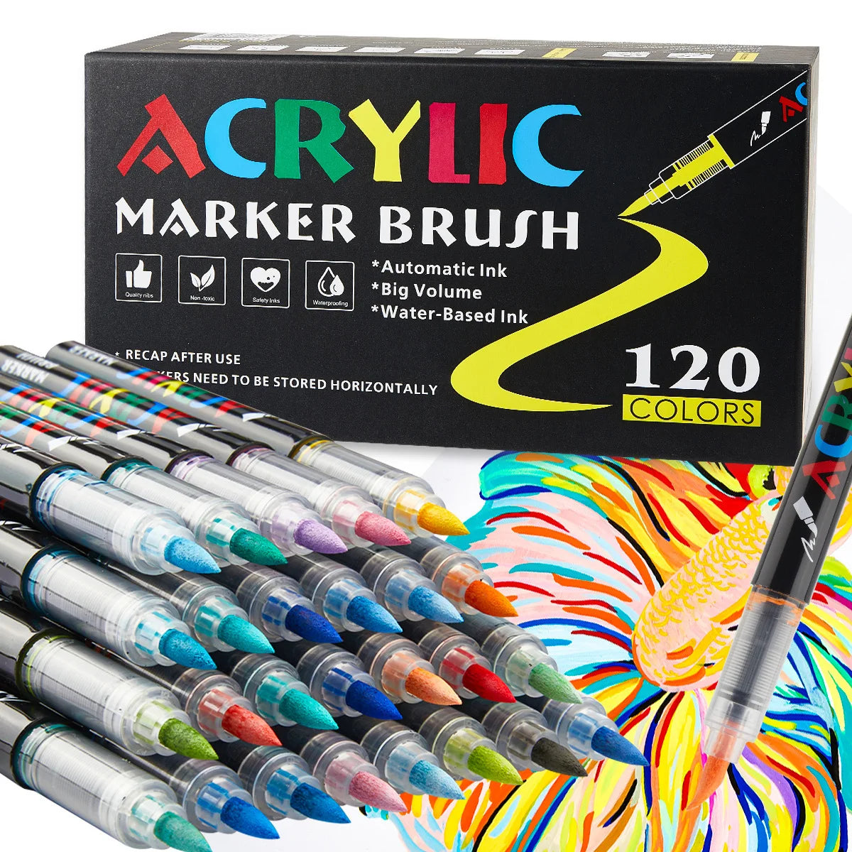 12-168 Colors Acrylic Paint Pens Markers Brush Tip