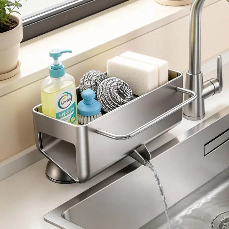 No Drill Suction Cup Sink Caddy Towel Bar