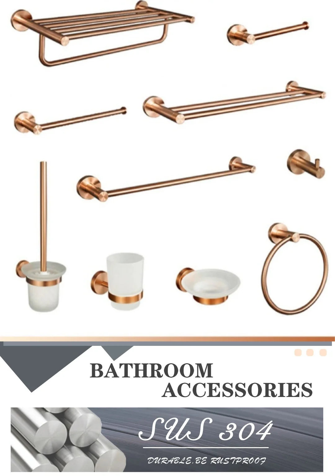Brushed Rose Gold Stainless Steel Wall-Mounted Bathroom -Towel