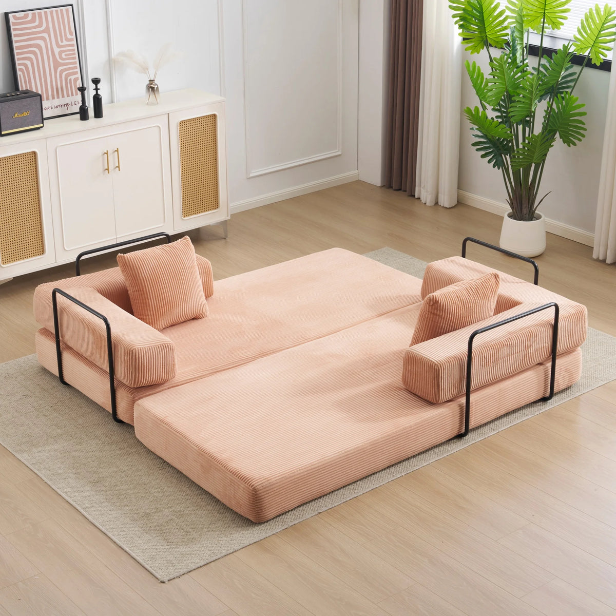 Corduroy Convertible Sofa Bed 2-In-1 Floor Sofa &