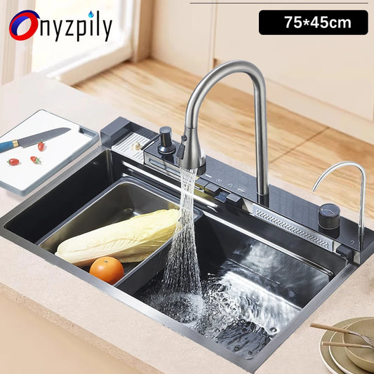 304 Stainless Steel Waterfall Sink Digital Display Large