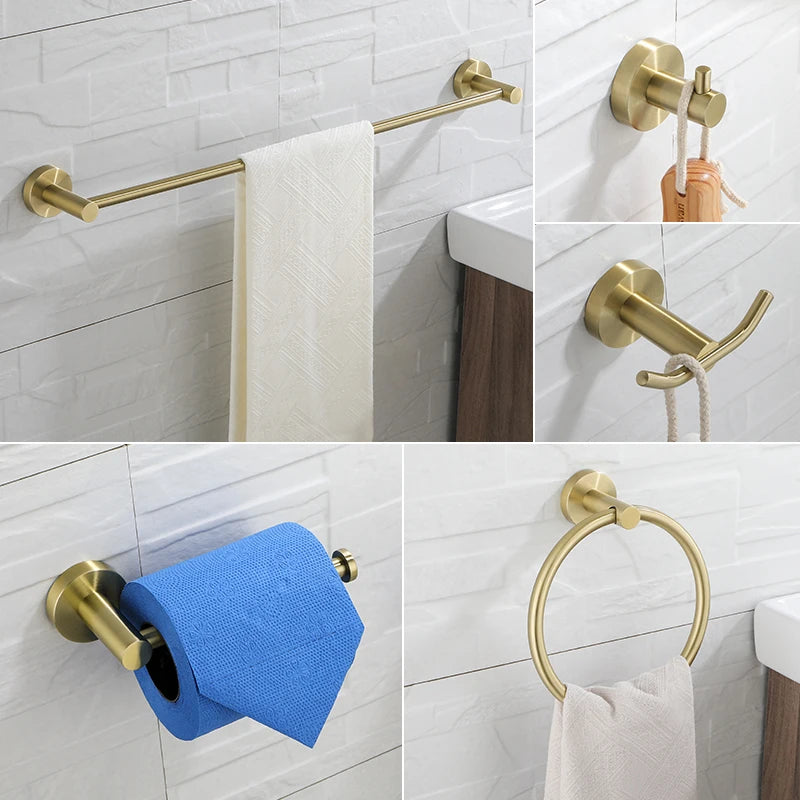 Brushed Gold Bathroom Towel Rack Toilet Brush Roll