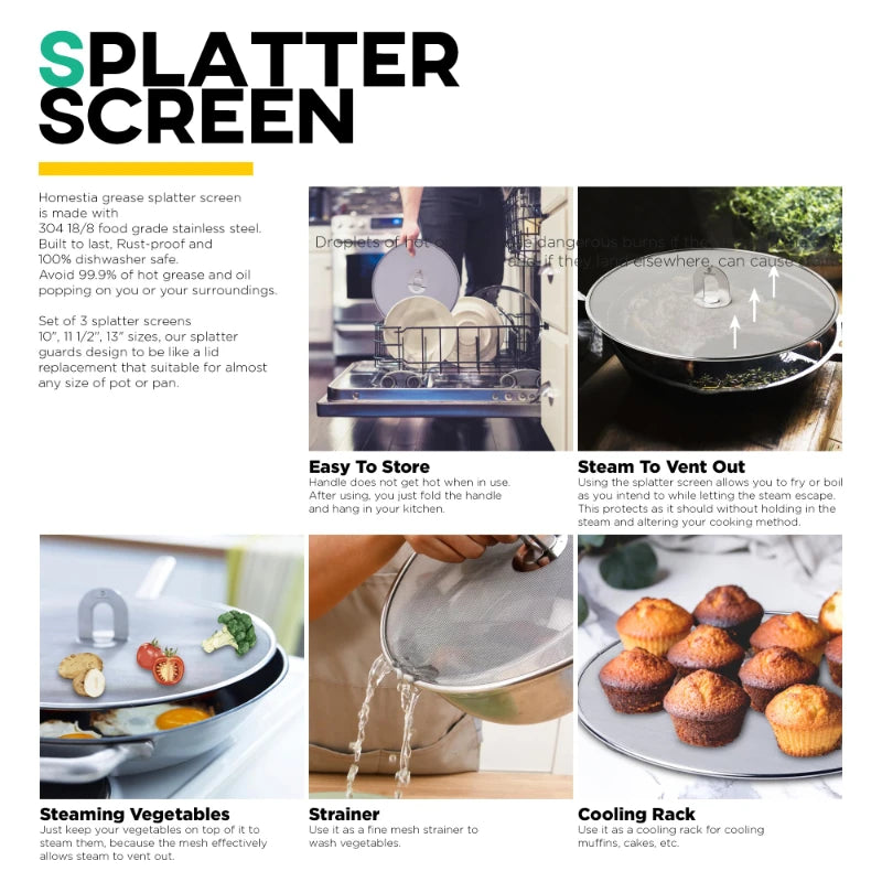 Splatter Screen 304 Stainless Steel Fine Mesh Splatter