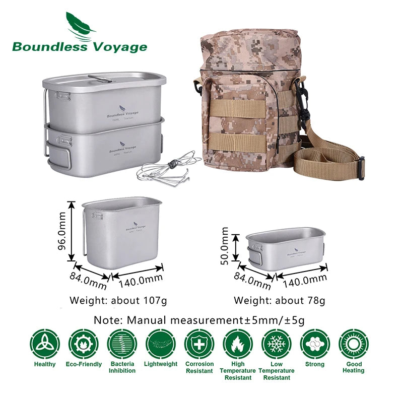 Boundless Voyage Cooking Titanium Military Canteen Bottle Outdoor