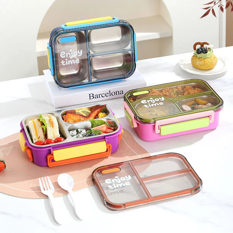 304 Stainless Steel Divided Lunch Box Fork Multi-Compartment
