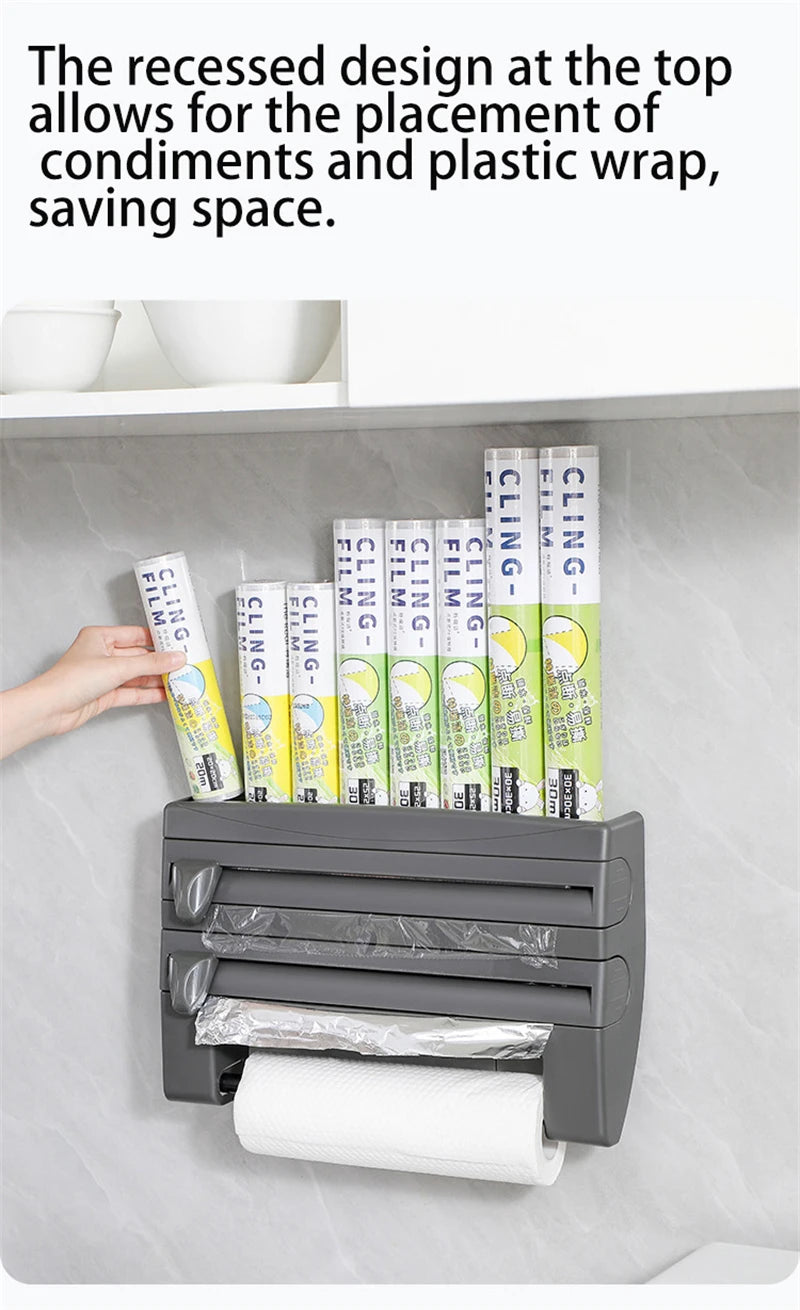 Cling Film Roll Cutting Holder Food Wrap Dispenser