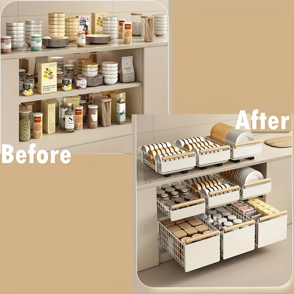 Space-Saving Drawer Organizer Pull Out Storage Rack Storing