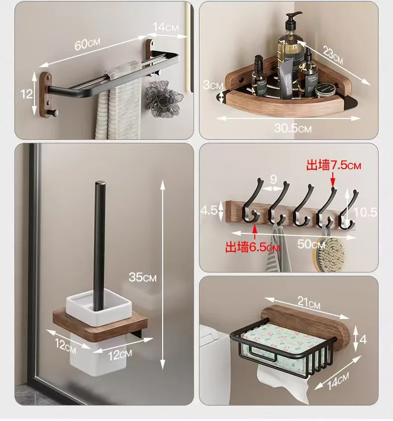 Walnut Wood Black Bathroom Hardware Bathroom Towel Rack