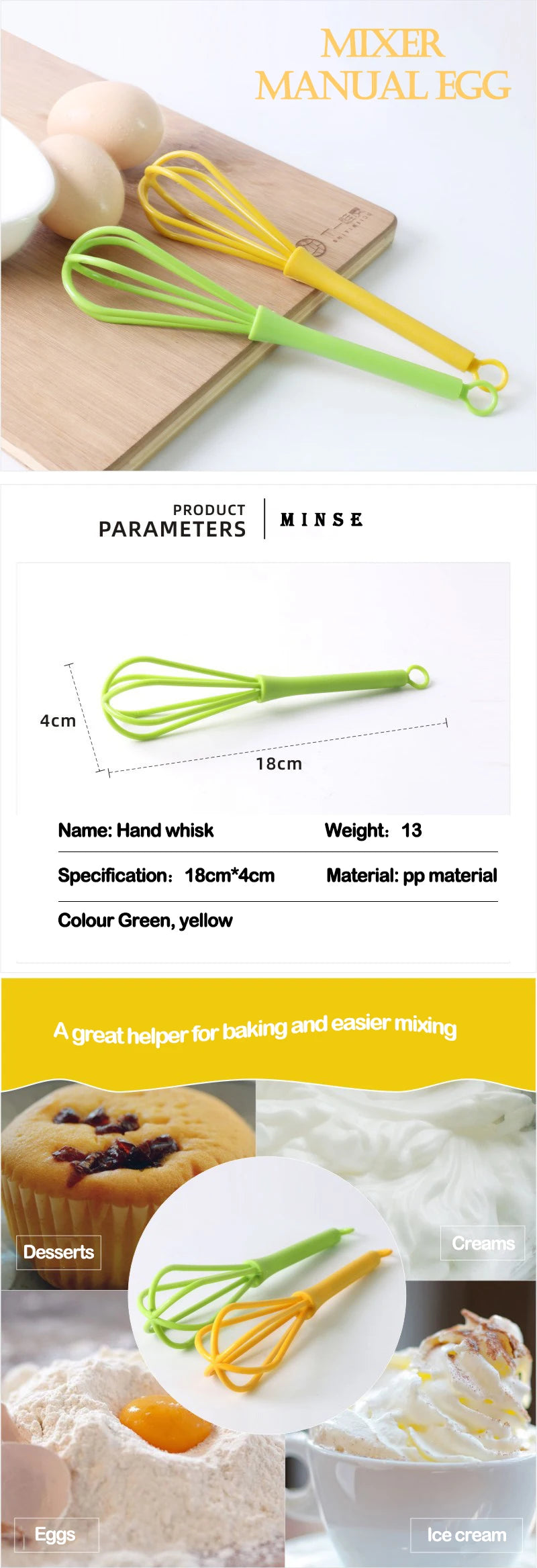 Egg Hand Mixer Whisk Plastic Cooking Cream Baking