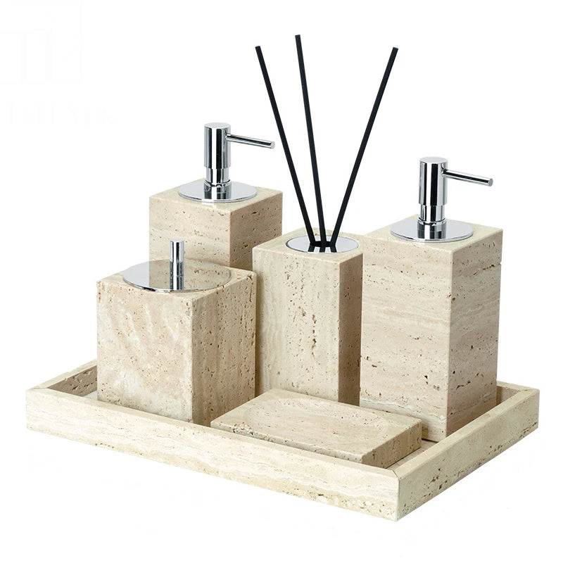 Beige Travertine Bathroom Natural Marble Soap Dispenser Soap