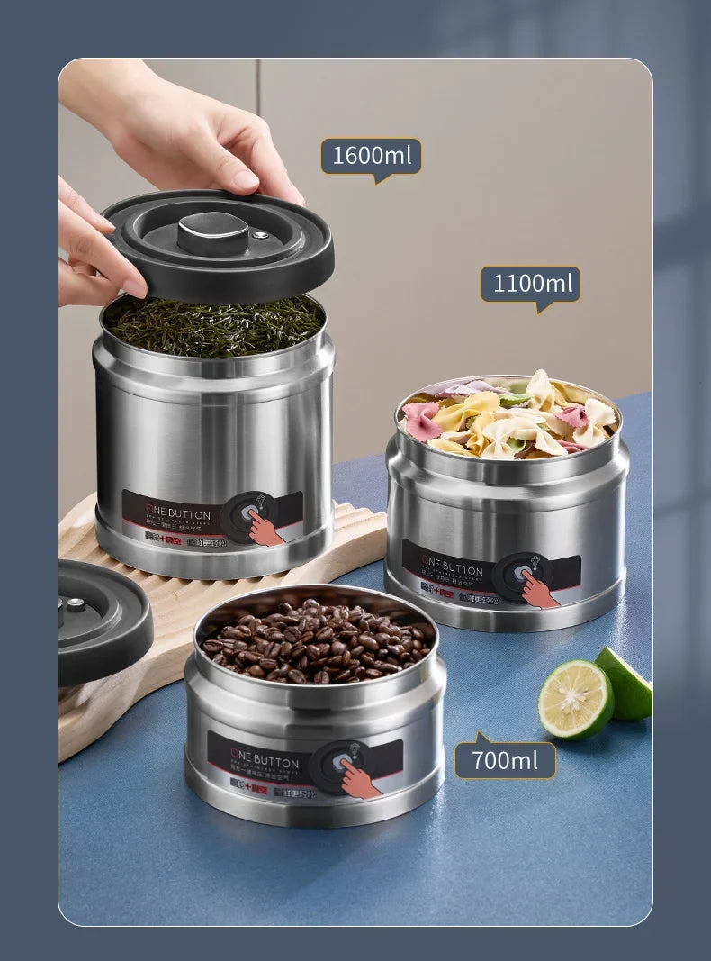 Vacuum Sealed Jug Coffee Beans Stainless Steel Airtight