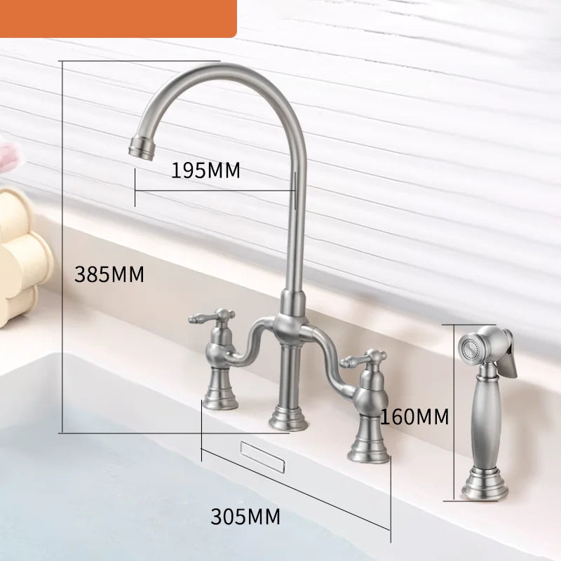 Vintage Bridge Antique Faucet Basin Solid Brass Double-Handle