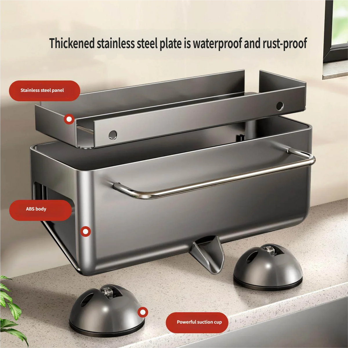 No Drill Suction Cup Sink Caddy Towel Bar