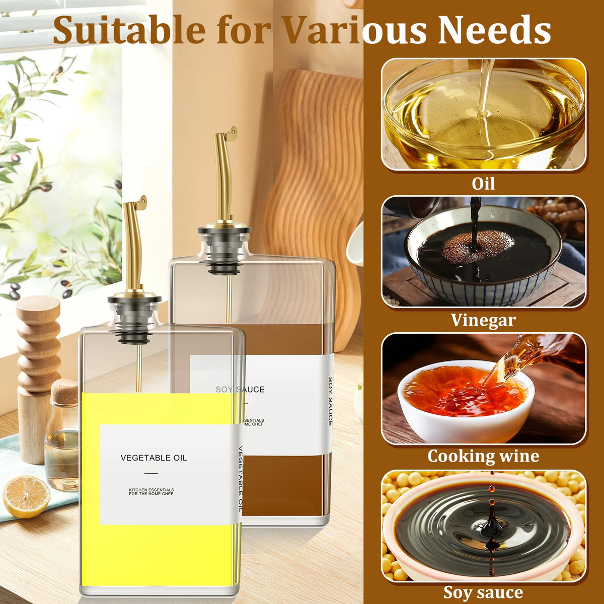 4pcs 500ml Olive Oil Dispenser Glass Bottle Transparent