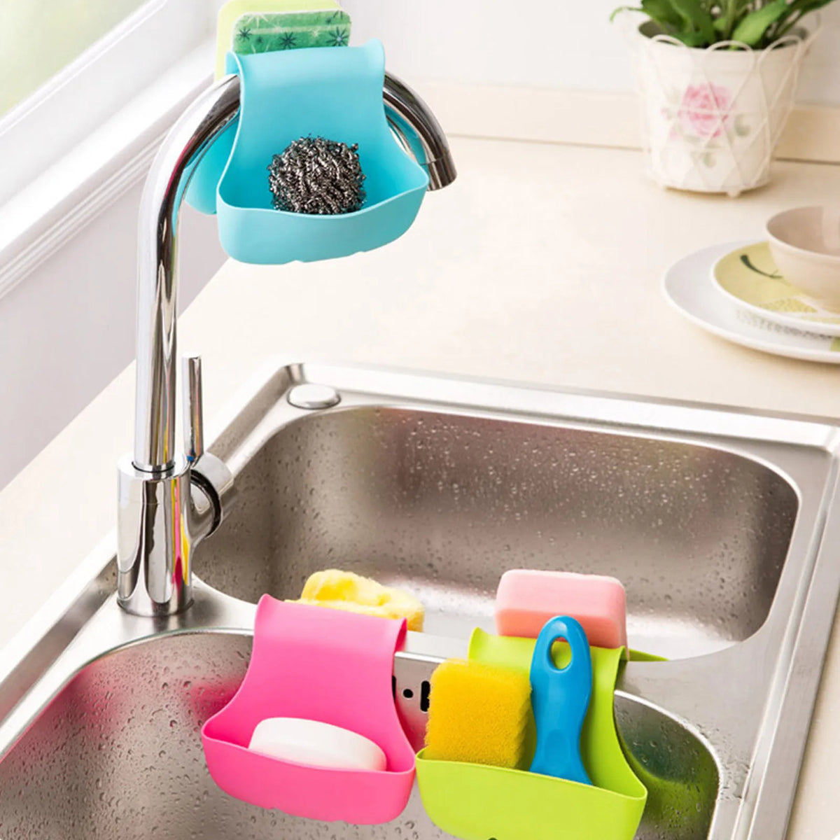 Creative Double Sink Caddy Saddle Style Organizer Storage
