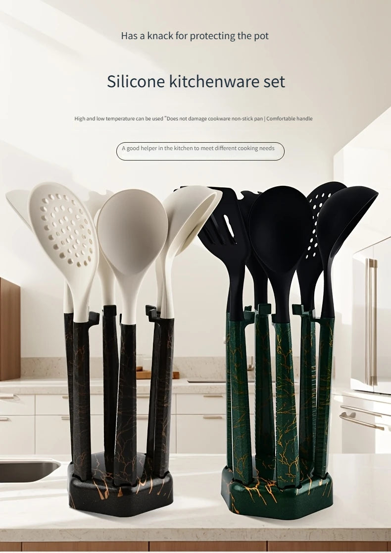 7pcs Silicone Cooking Utensils Non-Stick Cookware Black Cuisine