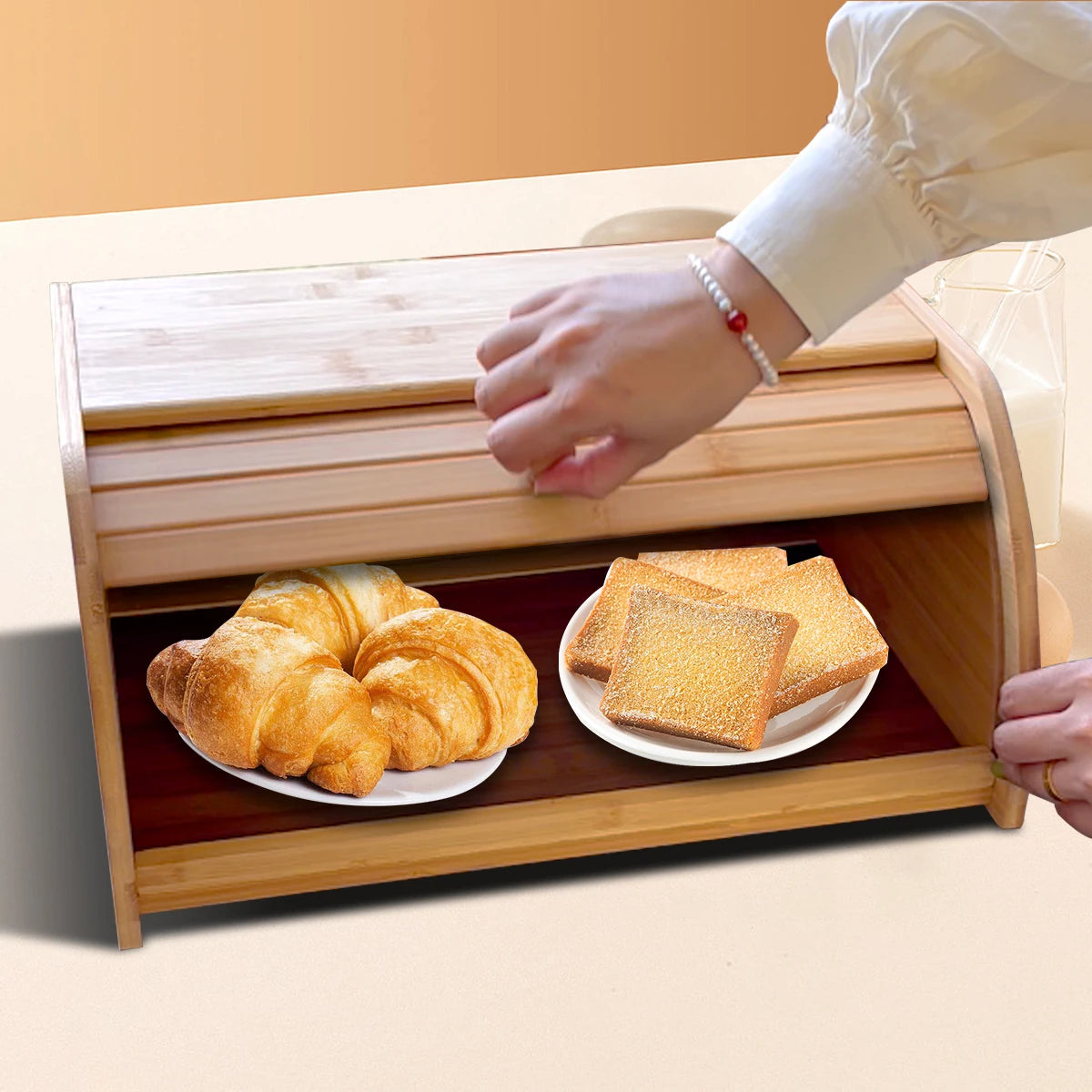 Premium Bamboo Bread Box Bread Storage Organizer Organizer