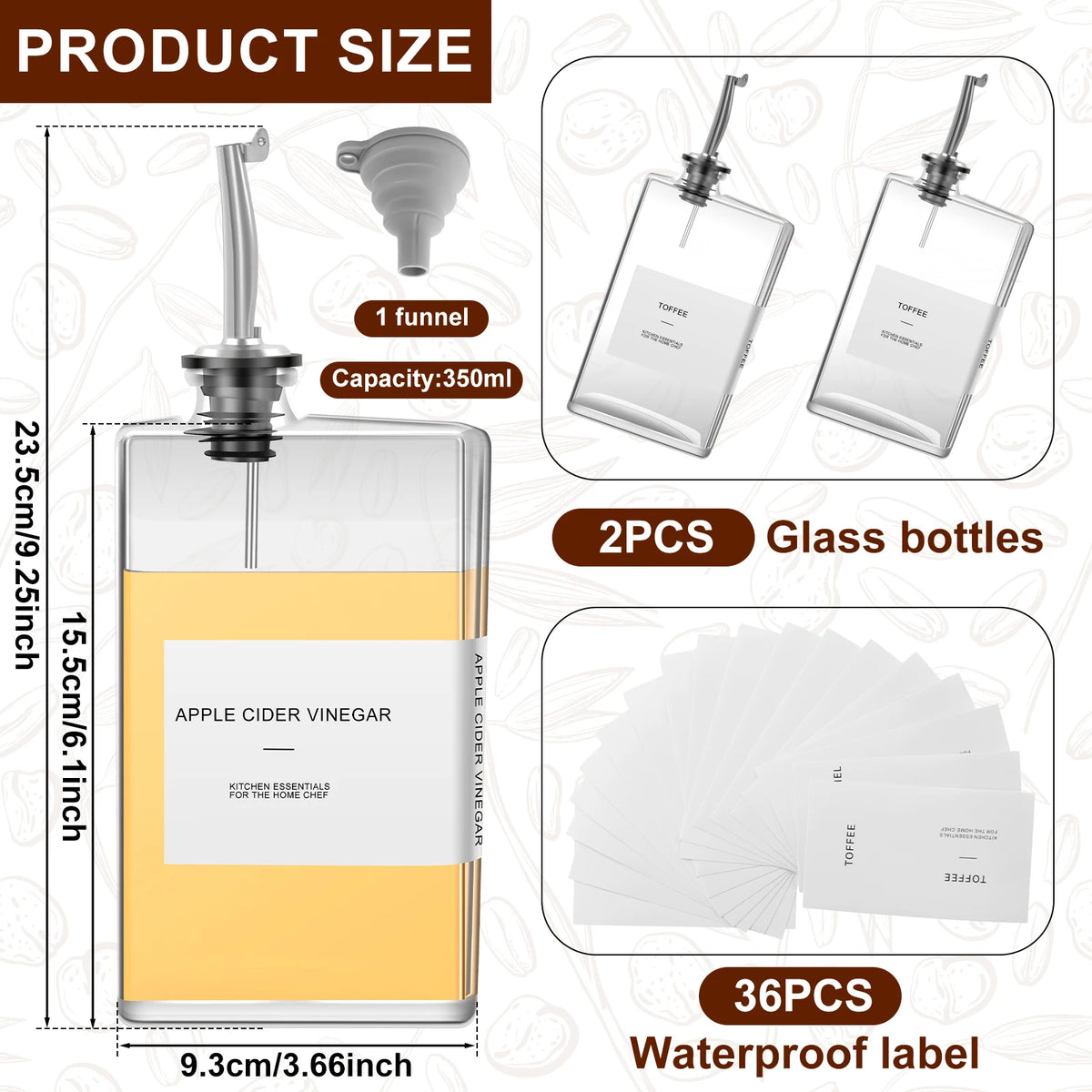 4pcs 500ml Olive Oil Dispenser Glass Bottle Transparent