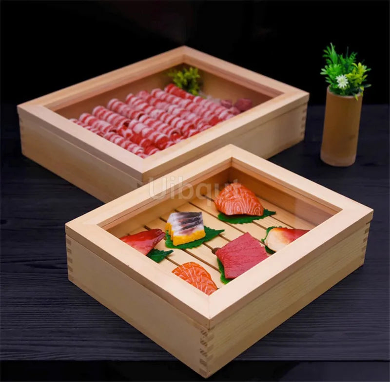 Japanese Cuisine Wooden Sashimi Sushi Box Lid Fish