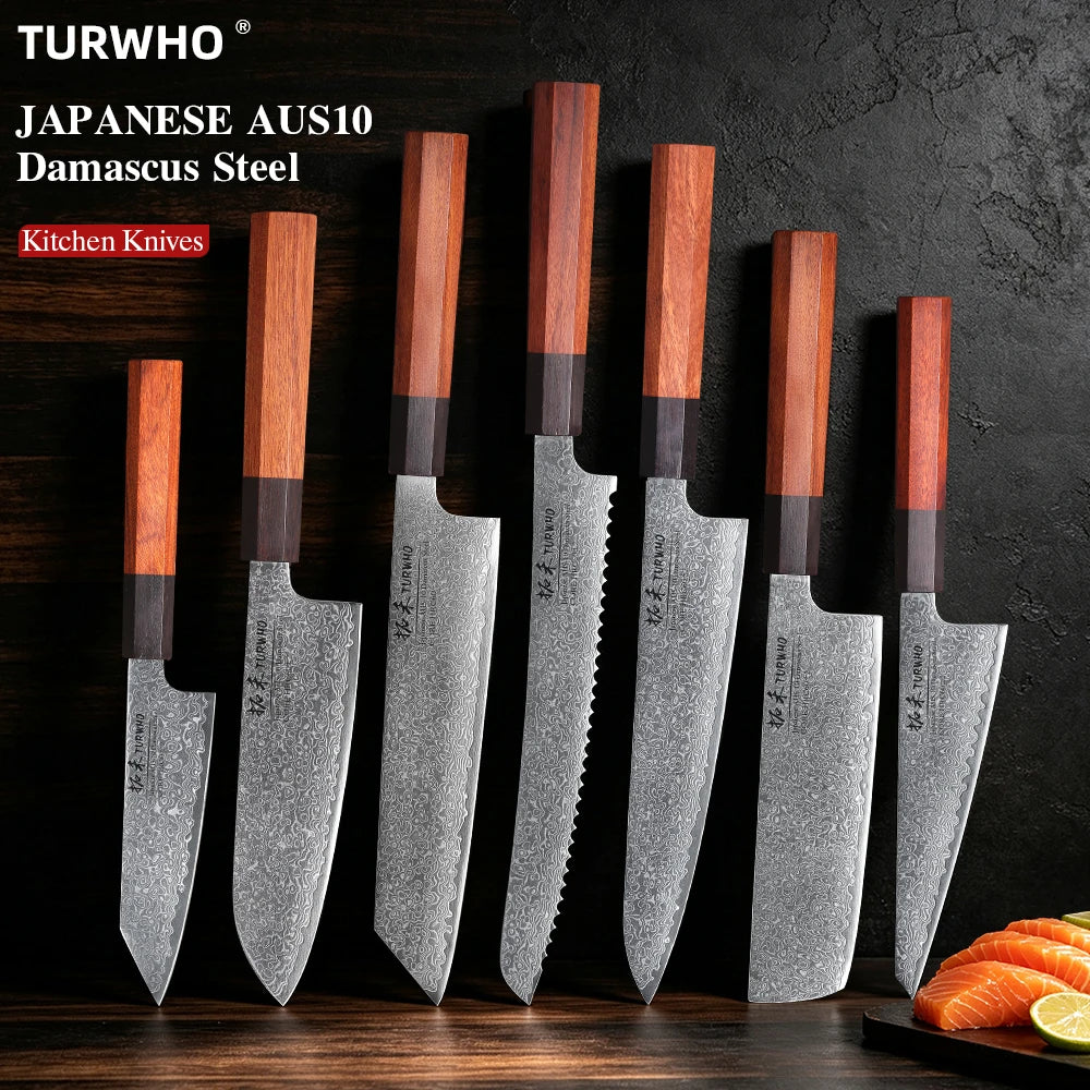 Turwho Hand Forged Japanese Chef Knife Damascus Steel