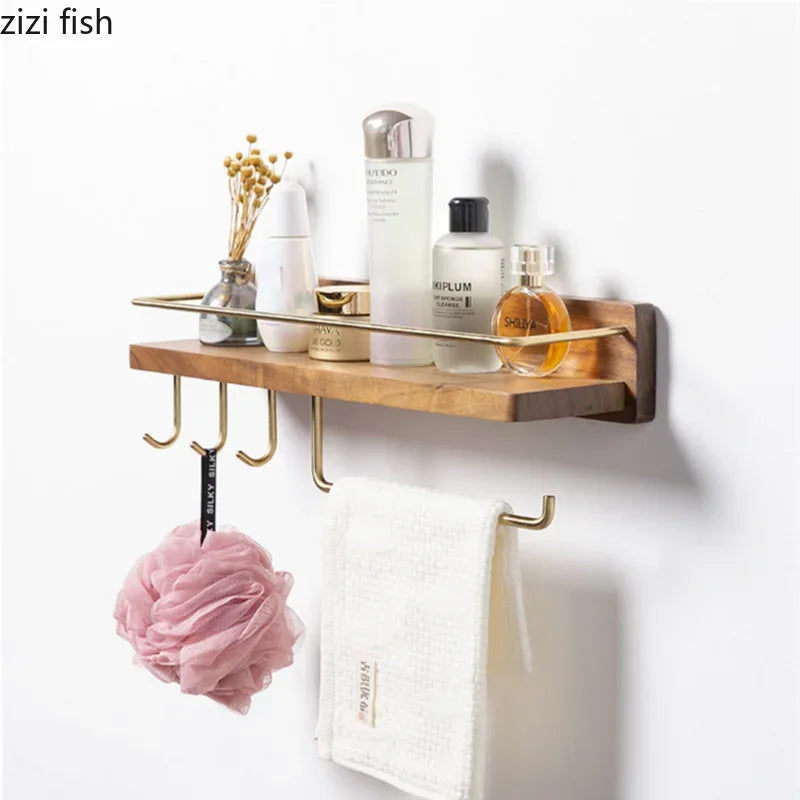 Wooden Towel Rack Roll Holder Wall Mounted Shelf