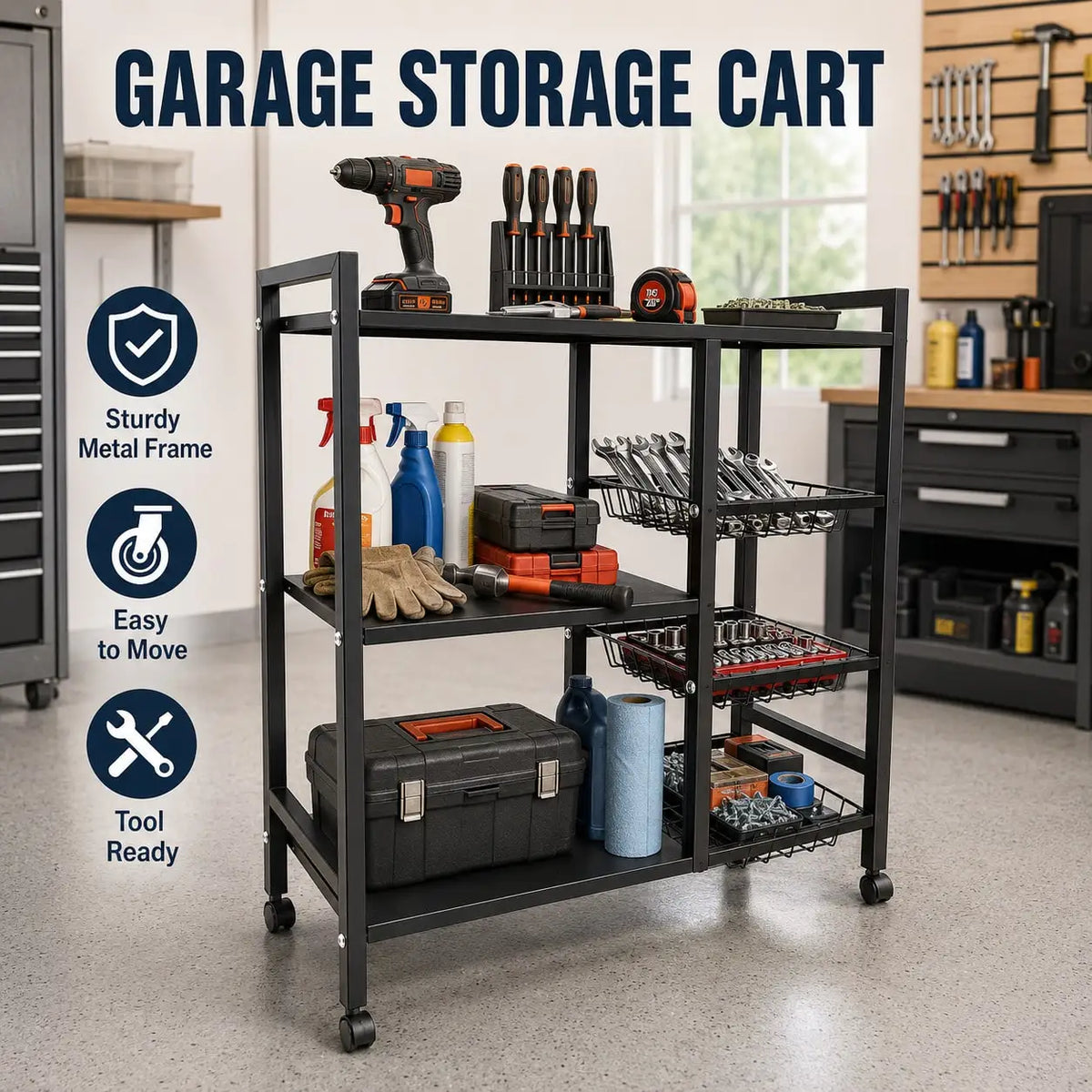 Mobile Storage Rack Adjustable 4-Tier Shelving Unit Wire