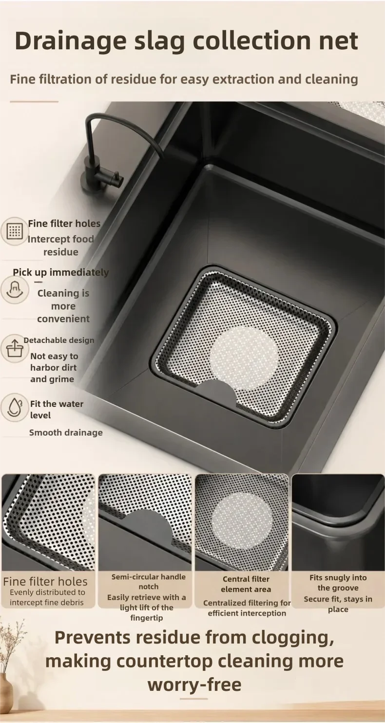 Stainless Steel Waterfall Sink Embossed Hidden Cup Washer