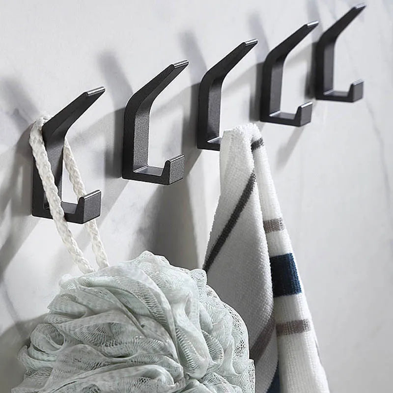 No Drilling Double Hook Black White Robe Towel