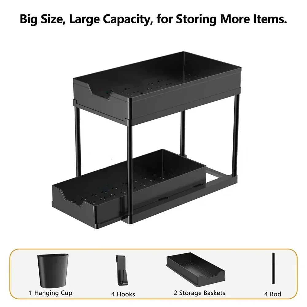 2-Tier Under Sink Organizers Storage Sliding L-Shape Under