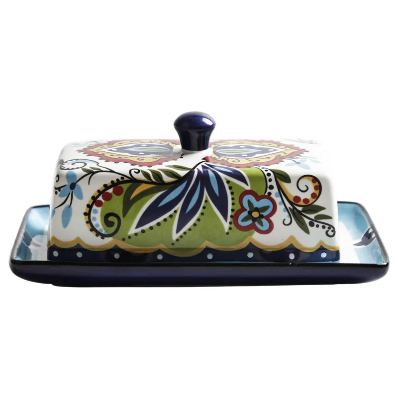 Nodic Style Hand-Painted Ceramic Butter Dish Lid Countertop