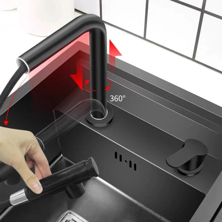 Nano Hidden Bar Sink Black Folding Faucet Silvery