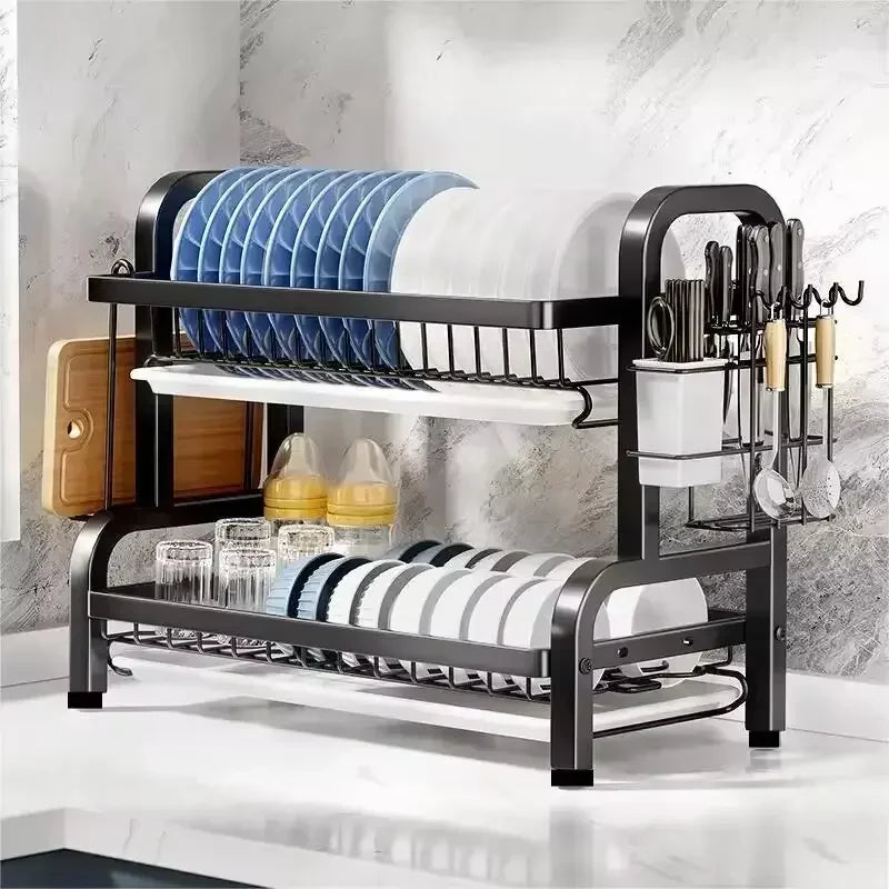 Dish Drying Rack 2-Tier Compact Dish Rack Drainboard