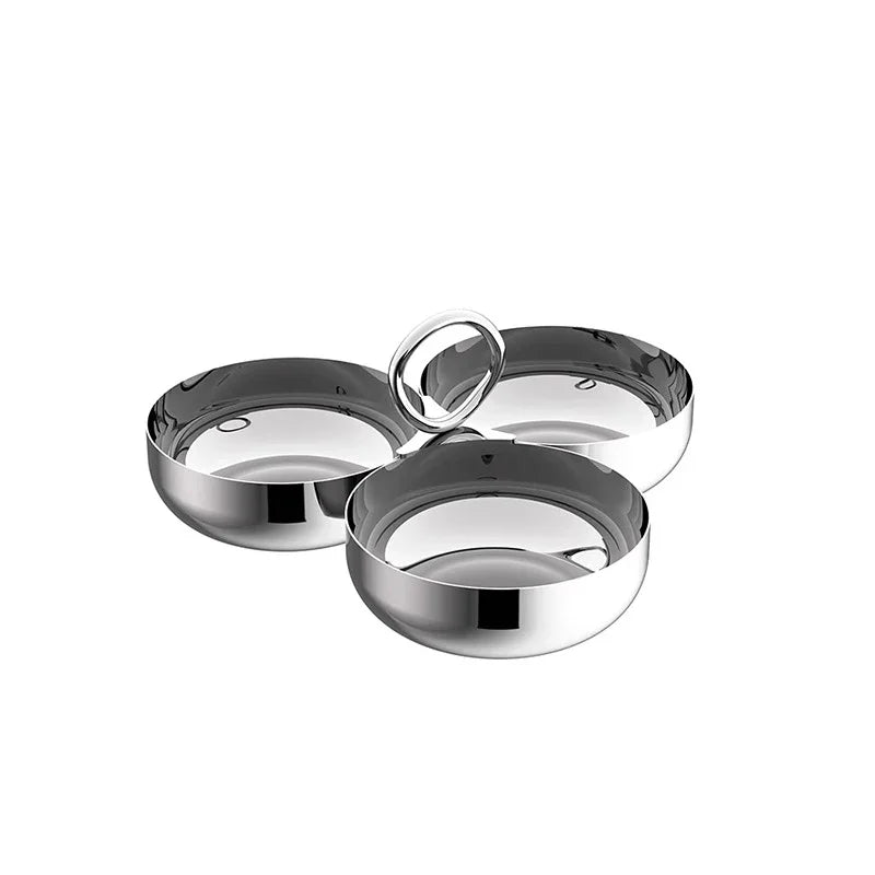 Stainless Steel 3-Section Snack Bowl Dessert Plates Serving