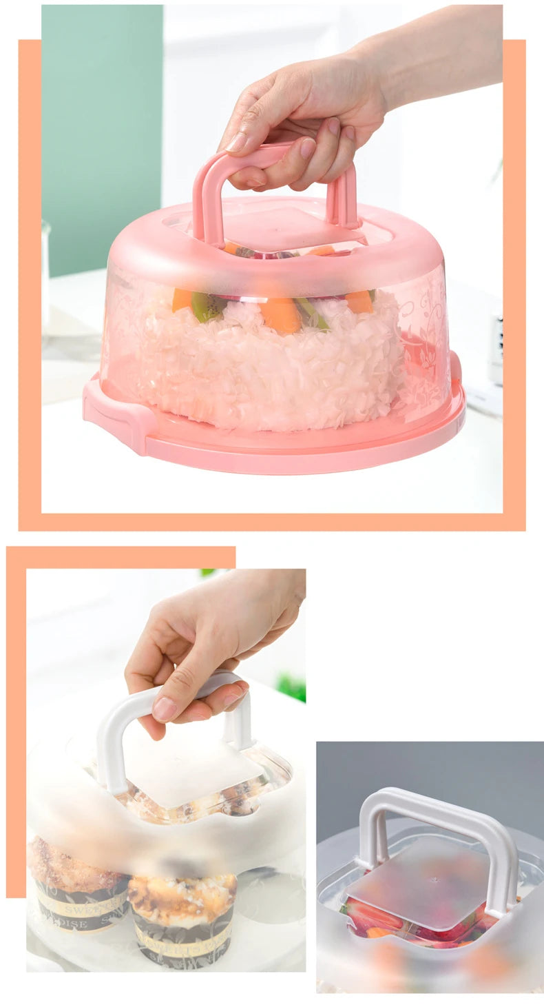 Plastic Round Cake Box Carrier Handle Pastry Storage