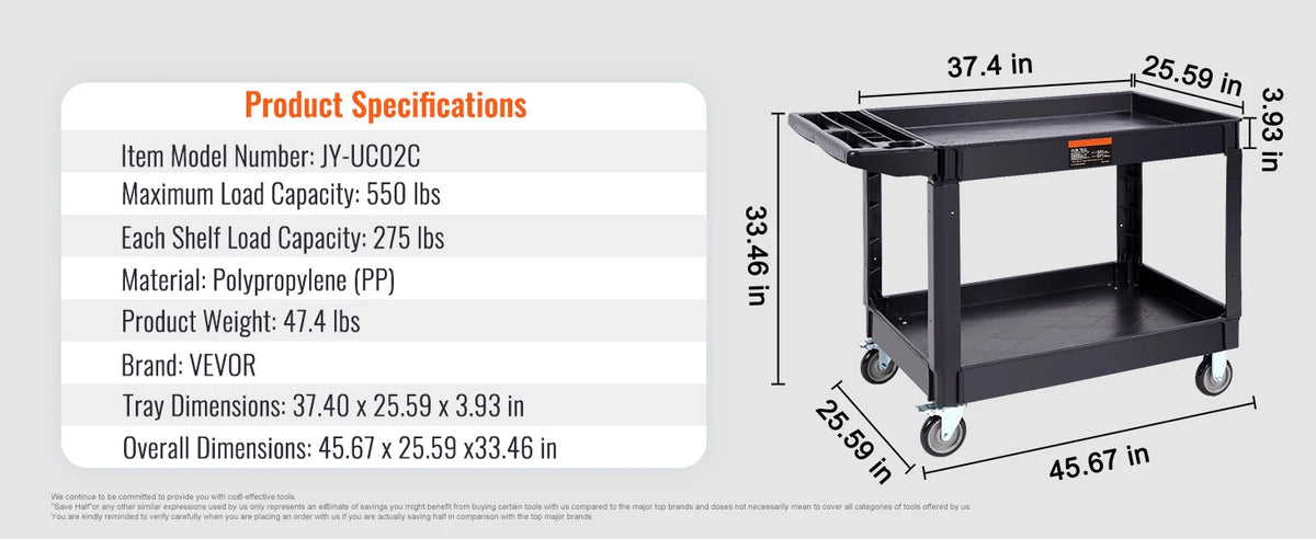 Succebuy 2/3 Shelf Utility Service Cart Dolly 360