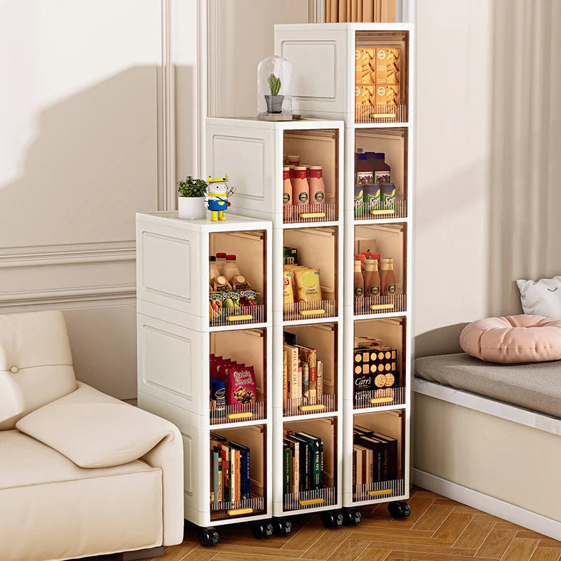 White Foldable Storage Cabinet Bathroom Organizer Slim Cabinet