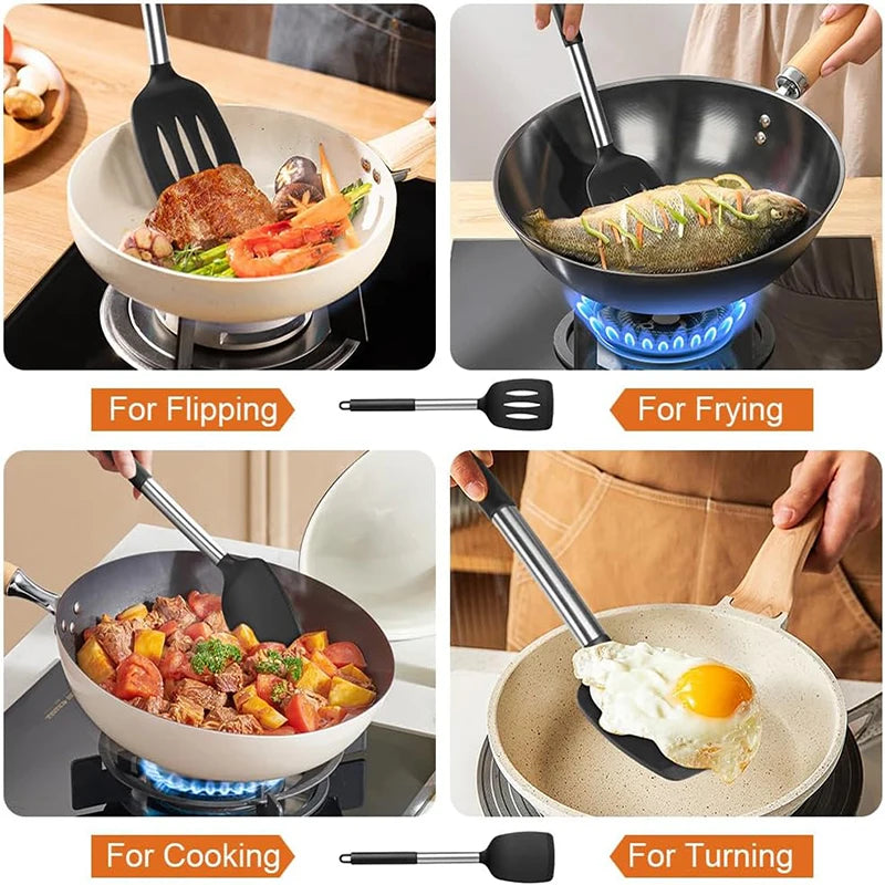 2pcs Silicone Spatula Heat Resistant Nonstick Steak Spatula