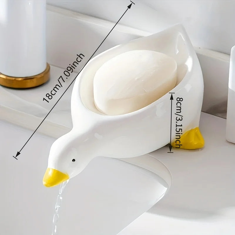 Yellow White Duck-Shaped Soap Dish Oval-Shaped Bathroom Drain