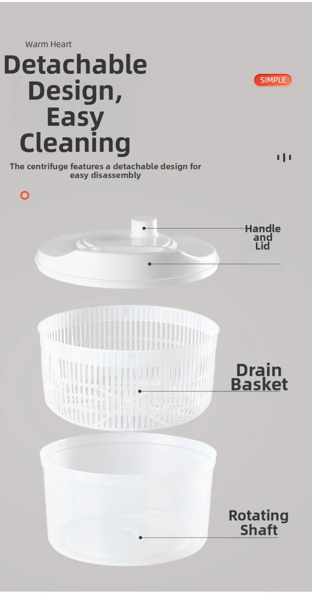 White Vegetable Dehydrator Salad Spinner Dryer Fruit Lettuce