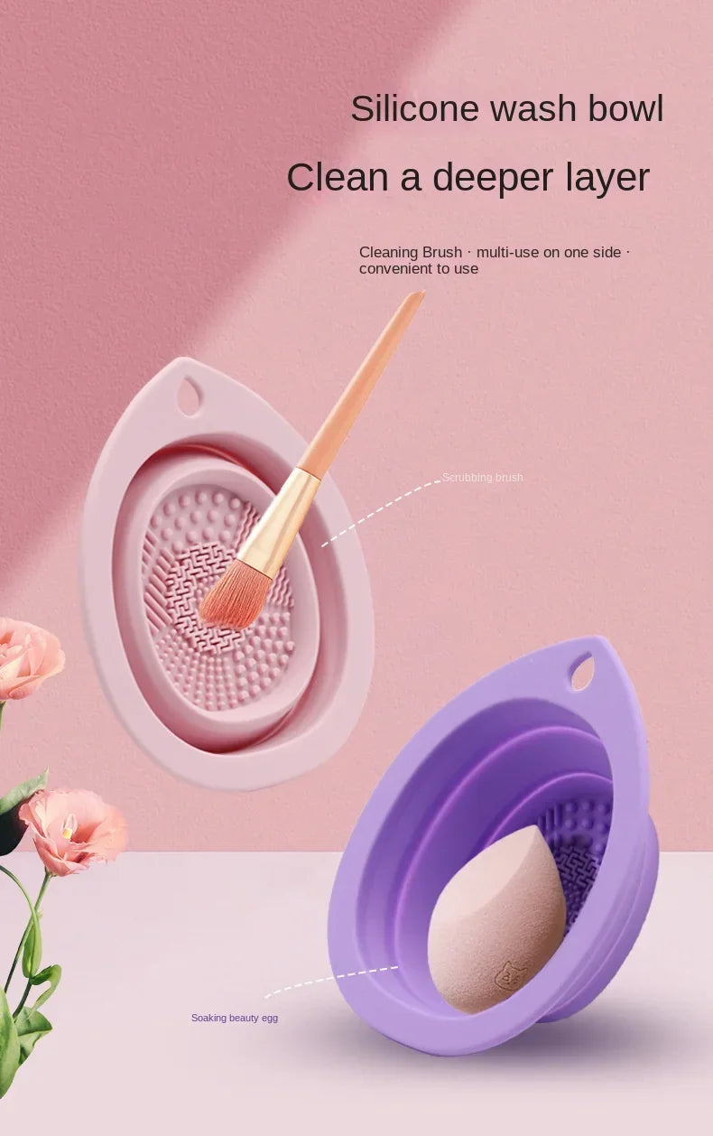 Silicone Makeup Brush Cleaner Folding Powder Puff Cleaning