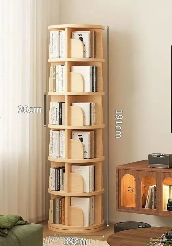 360 Degree Rotatable Solid Wood Bookshelf Simple Storage