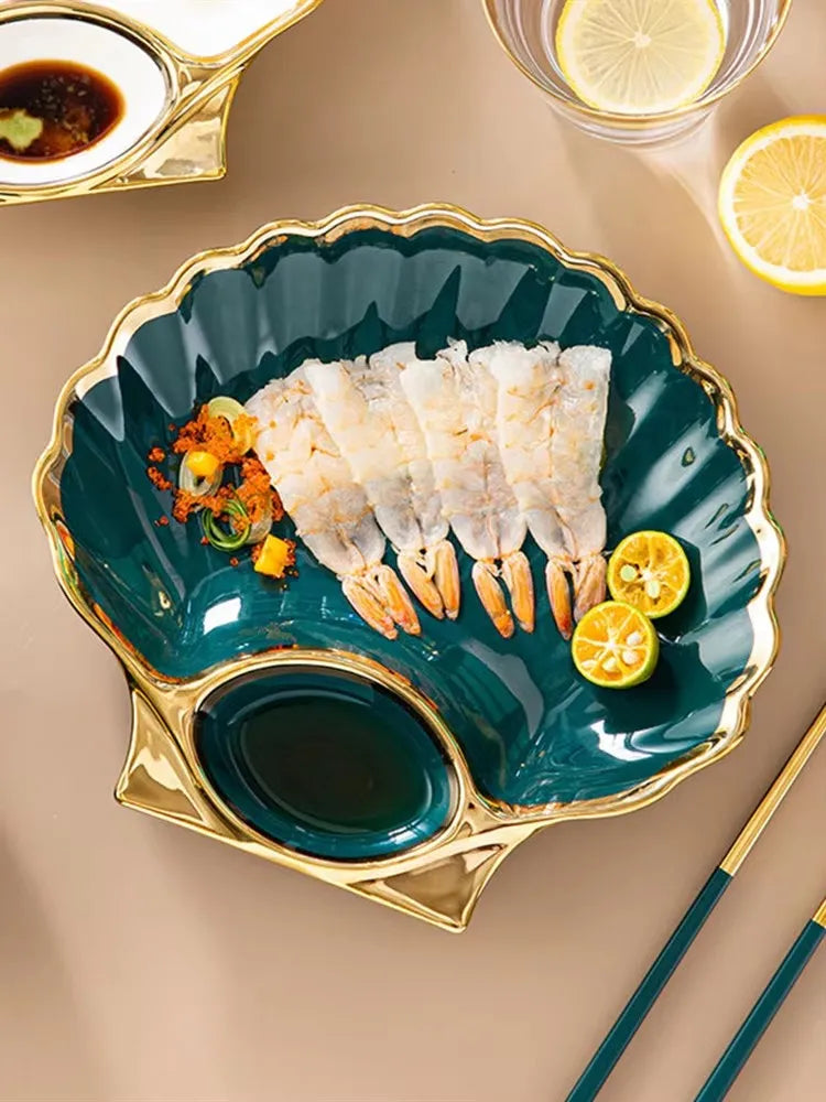 Inch Dark Green Shell Dinner Plate Under-Glazed Ceramic