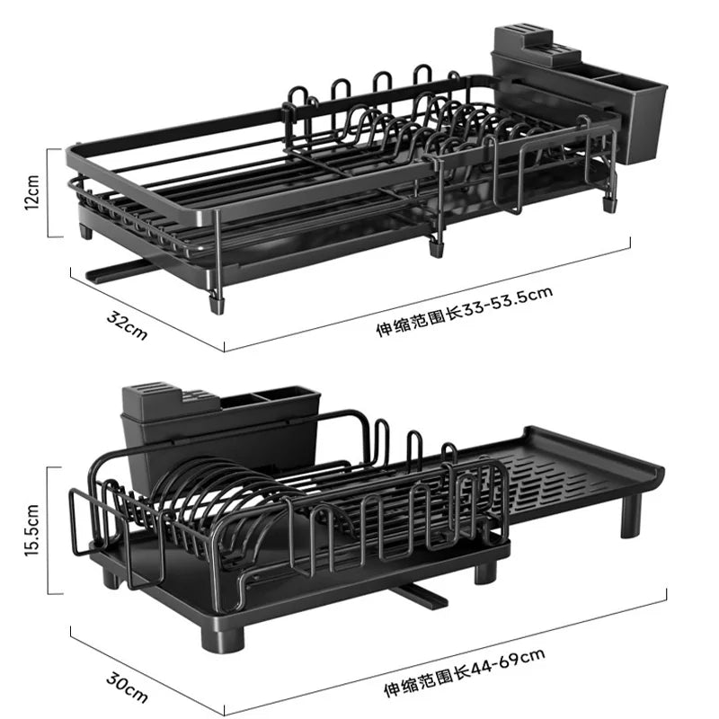 Retractable Dish Drainer Storage Organization Sink Dish Rack